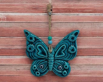 Handmade Turquoise Ceramic Butterfly Wall Art: Turkish Home Decor