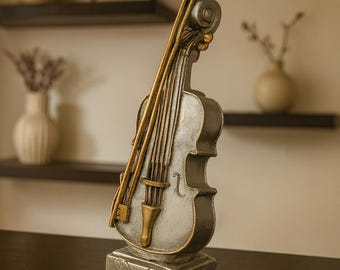Gold Silver Violin Sculpture – Hand-Painted Decorative Accent