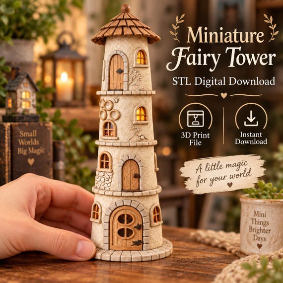 Miniature Fairy Tower STL, Fantasy Storybook House 3D Print File, Dollhouse Diorama Model