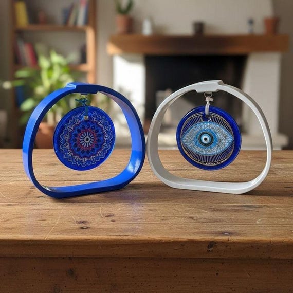 Evil Eye Glass Decor with Wooden Frame
