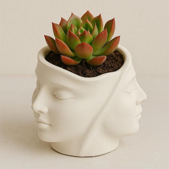 Charming Handmade Face Planter Pot: Bohemian Vase for Succulent Gardening