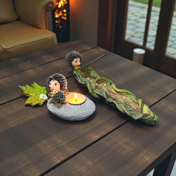 Hedgehog Candle Holder and Incense Burner Set