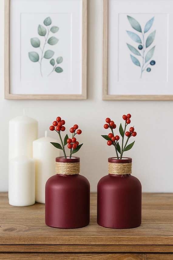 Burgundy Rope Vase Set – Handmade Boho Pampas Table Decor