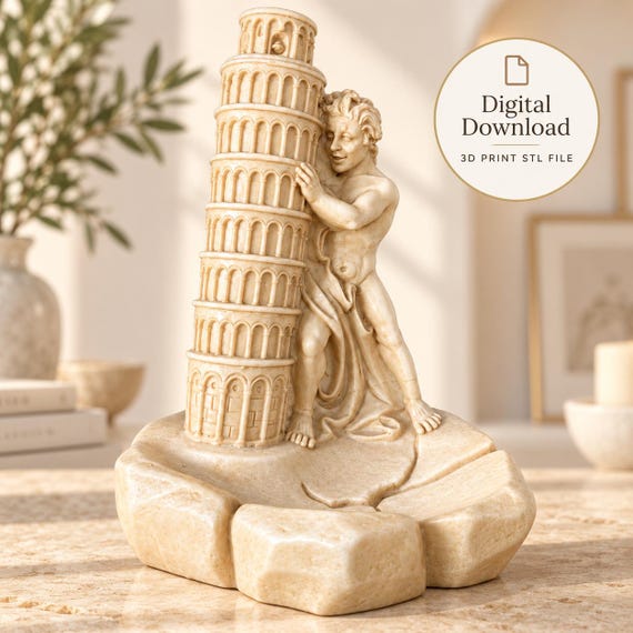 Leaning Tower of Pisa 3D Print File, Classical Male Statue (Digital Download)