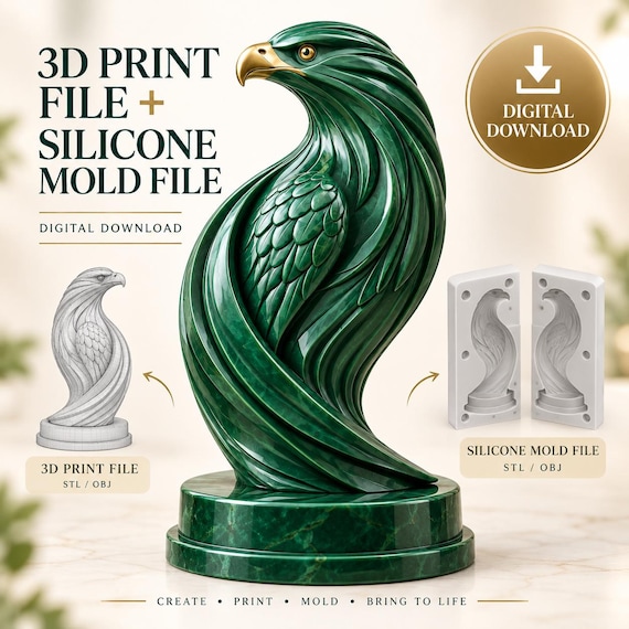 Eagle Figurine 3D Print Bundle, Master Model + 2-Part Mold Files (Digital Download)