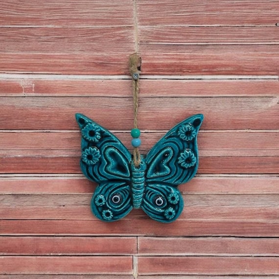 Handmade Turquoise Ceramic Butterfly Wall Art: Turkish Home Decor