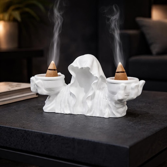 Hooded Ghost Incense Burner – Gothic Grim Reaper Smoke Statue