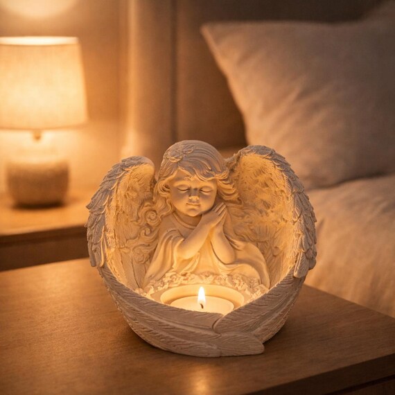 Angel Candle Holder, Stone Tealight Holder, Memorial Decor, Spiritual Accent