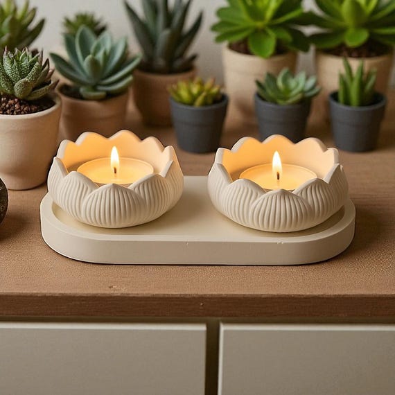White Stone Lotus Candle Holders: Serene Home Decor Set