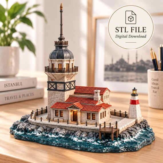 Maiden's Tower Istanbul STL, Kiz Kulesi 3D Print File, Turkey Landmark Digital Download