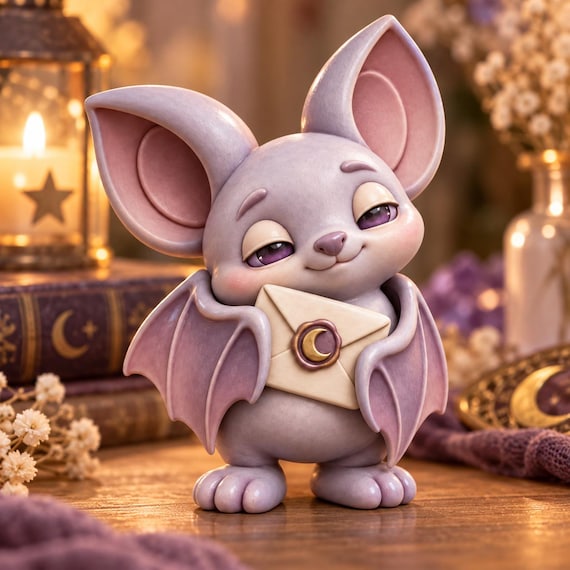 3D Printable Mini Bat Figurine, Gothic Moon Letter Collectible (STL File)