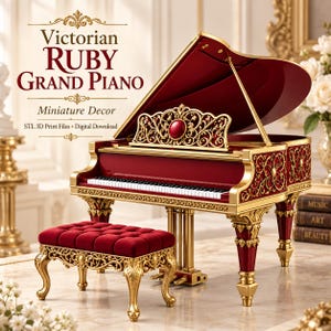Victorian Grand Piano STL, Miniature Piano & Bench, Dollhouse Furniture 3D Print File