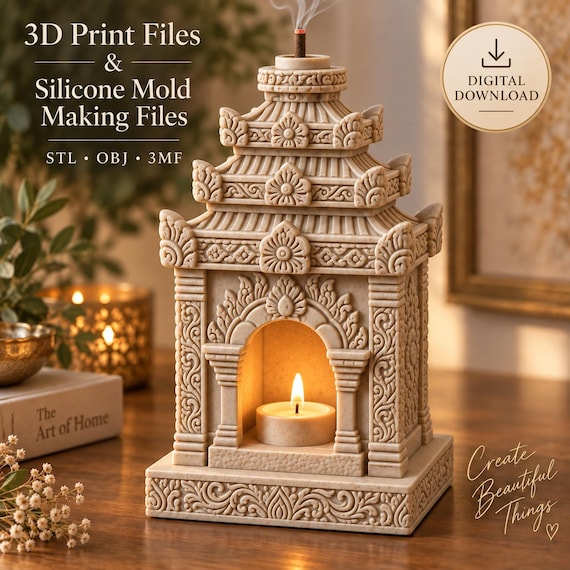 Pagoda Incense Burner 3D Print & Silicone Mold Files, STL OBJ 3MF