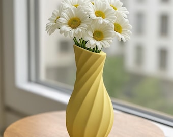 Yellow Modern Spiral Vase – Handmade Stone Powder Decor