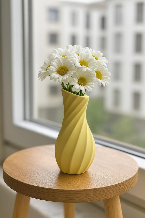 Yellow Modern Spiral Vase – Handmade Stone Powder Decor