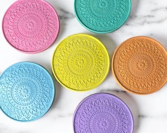 Colorful Embossed Coasters – Handmade Stone Drink Set