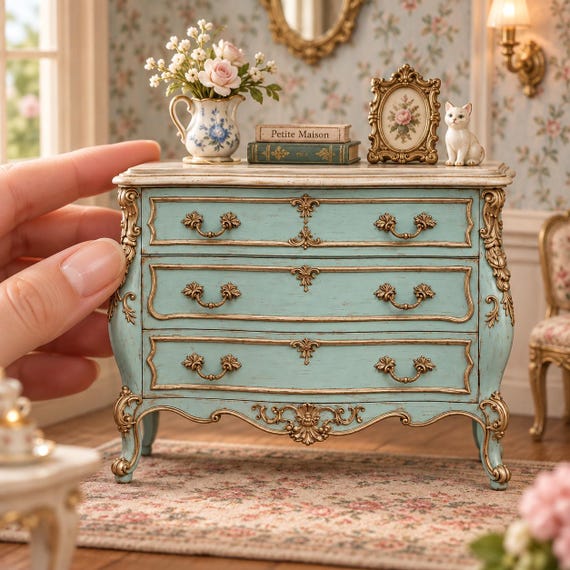 Rococo Dresser STL, Dollhouse Miniature Furniture, French Chest of Drawers 3D Print File