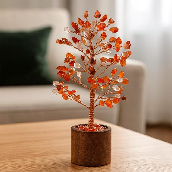 Agate Gemstone Tree Decor – Handmade Copper Wire Crystal Tree (20 cm)