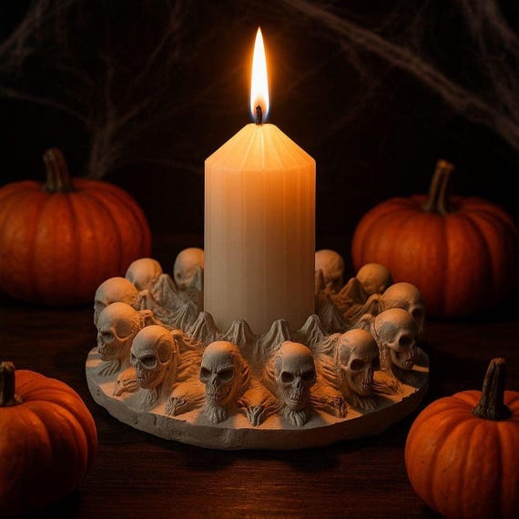 Skull Candle Holder – Gothic Concrete Decor for Tealights