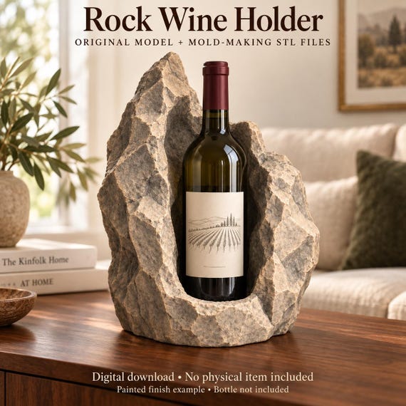 Rock Wine Bottle Holder STL Bundle: Original Model & Silicone Mold Maker 3D Print Files