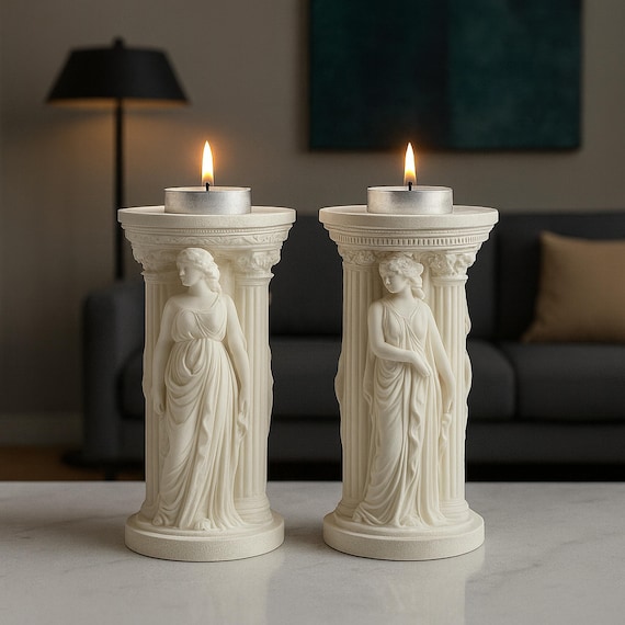 2-Piece Greek Goddess Candle Holder Set – Elegant Classical Decor