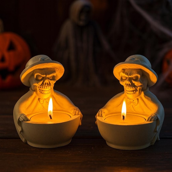 Gothic Skeleton Tealight Holder Set – Skull Candle Decor
