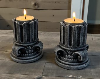 Greek Column Stone Tealight Holder Set of 2, 9cm Candle Holder