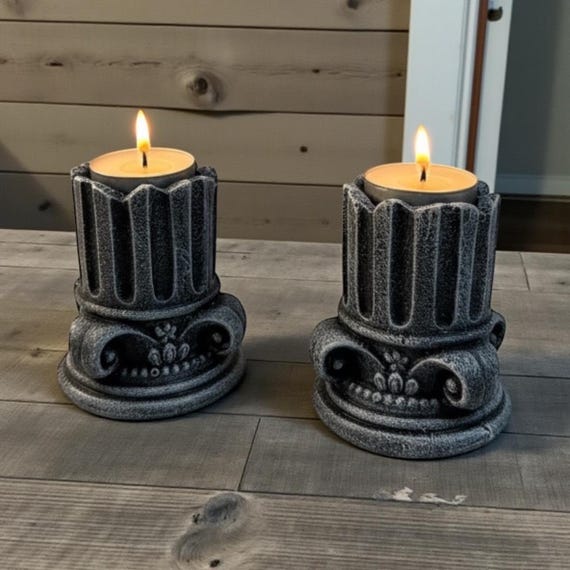Greek Column Stone Tealight Holder Set of 2, 9cm Candle Holder