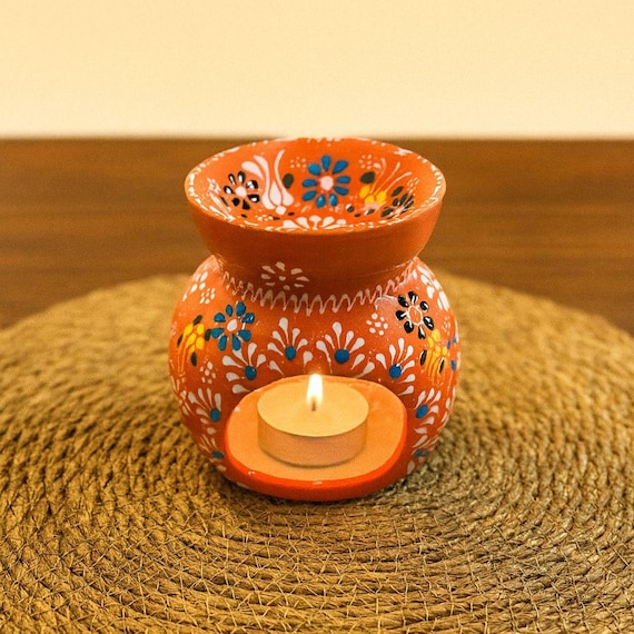 Colorful Floral Ceramic Oil Burner – Hand Painted Wax Melt Warmer