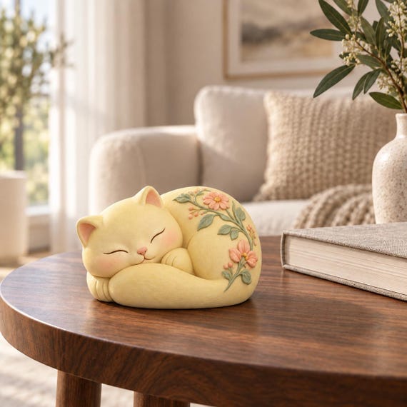 Sleeping Floral Cat Mold Making STL Files, Master Base and Two-Part Mold Box