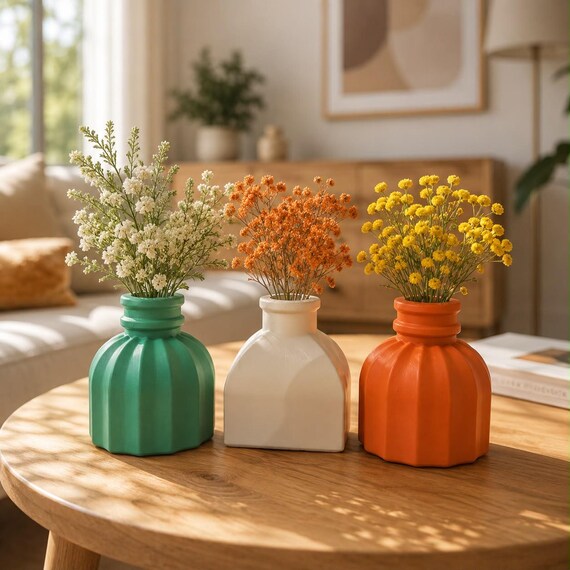 Concrete Bud Vase Set – Mini Geometric Shelf Vases (3-Piece)
