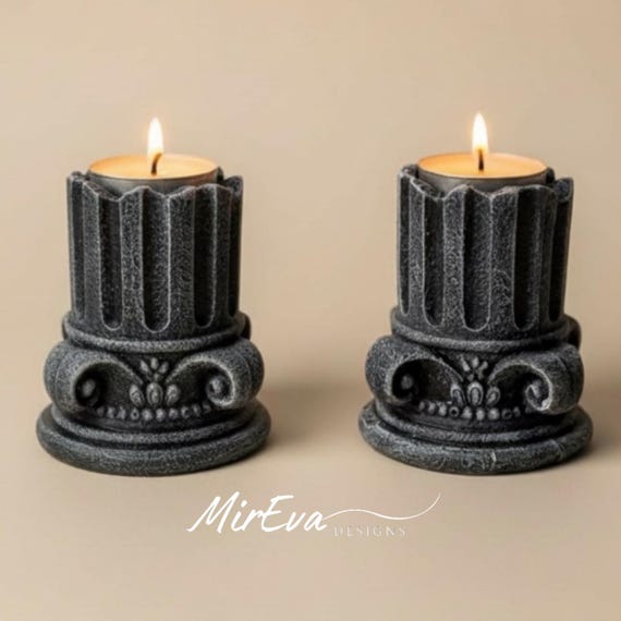 Greek Column Stone Tealight Holder Set of 2, 9cm Candle Holder