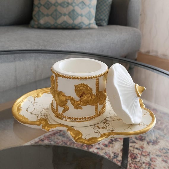 White Gold Trinket Jar Set – Marble Effect Stone Decor Box