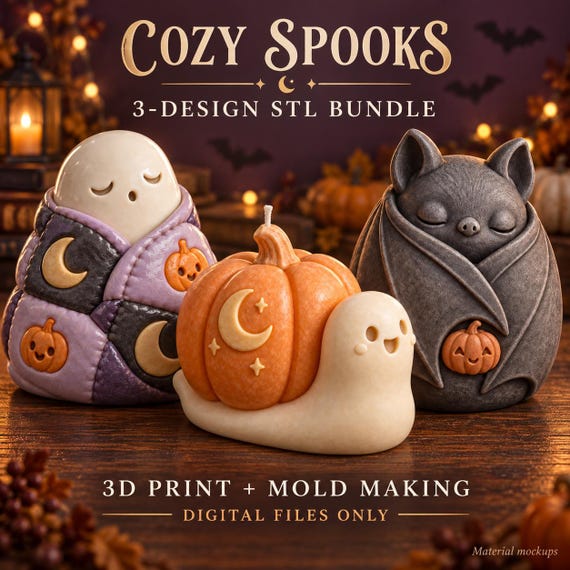 Halloween STL Bundle: Ghost, Pumpkin Snail & Bat with Mold Making Files