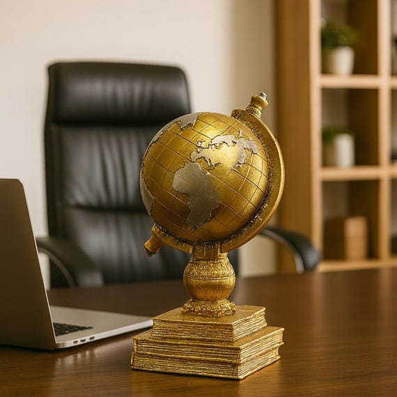 Gold Globe Sculpture – Vintage Desk Decor Luxury Home Accent