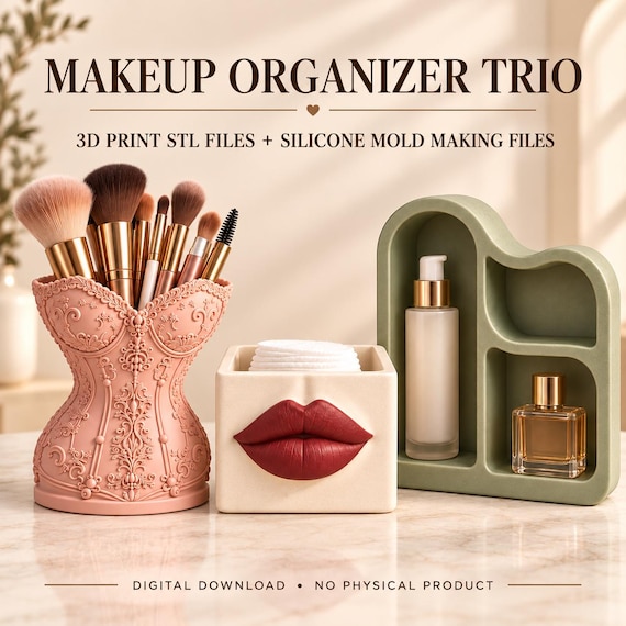 Makeup Organizer Trio STL Bundle, 3D Print Files, Silicone Mold Making (Digital Download)