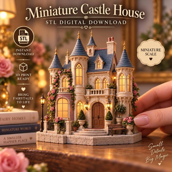 Miniature Castle House STL, Gothic Victorian Dollhouse 3D Print File, Fantasy Manor