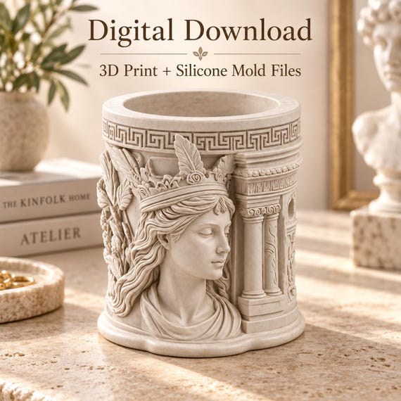 Greek Goddess Planter STL, Silicone Mold Files, Classical Statue 3D Print, Roman Decor
