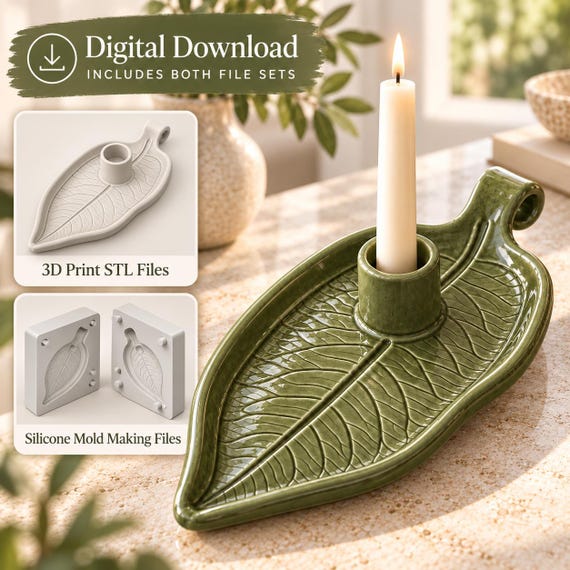 Leaf Candle Holder STL & Silicone Mold Maker Files, 3D Print Casting Bundle, Digital Download