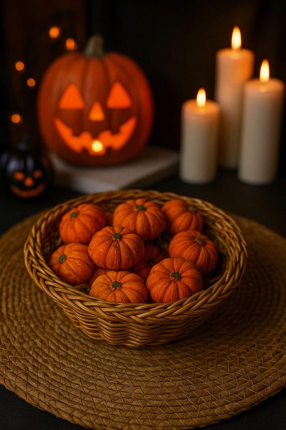 Neutral Mini Pumpkin Basket Set – Handmade Fall Farmhouse Table Decor