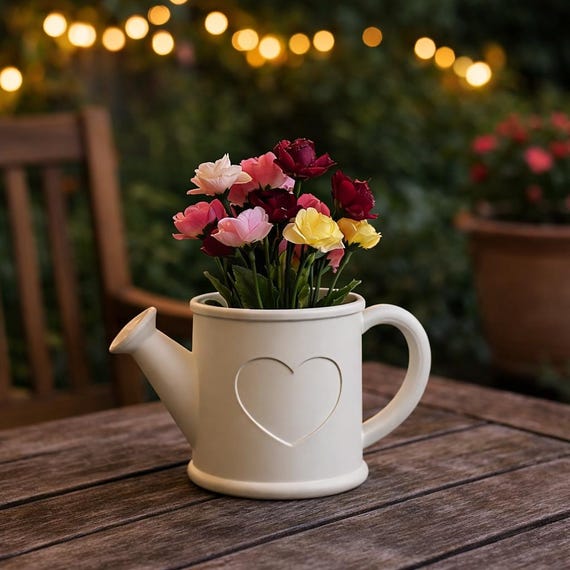 Concrete Look Watering Can Planter: Hand painted Minimalist Vase