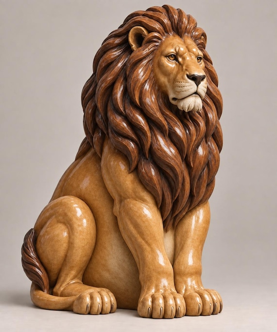 Sitting Lion Statue STL File, Detailed Wildlife Sculpture for 3D Printing