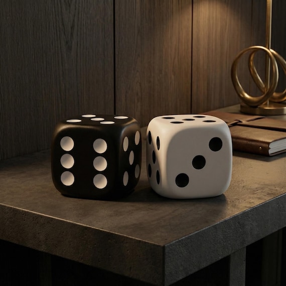 Black White Stone Dice Decor – Modern Minimalist Desk Sculpture Set