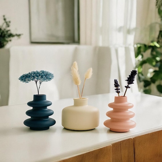 Pastel Stone Bud Vase Set – Mini Scandinavian Vases (Set of 3)