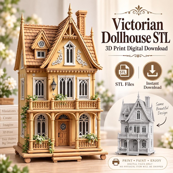 Victorian Dollhouse STL, Gothic Miniature House 3D Print File, Digital Download