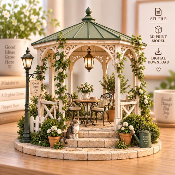 Victorian Gazebo STL, Dollhouse Garden Pavilion 3D Print File, Fairy Garden Diorama Digital Download