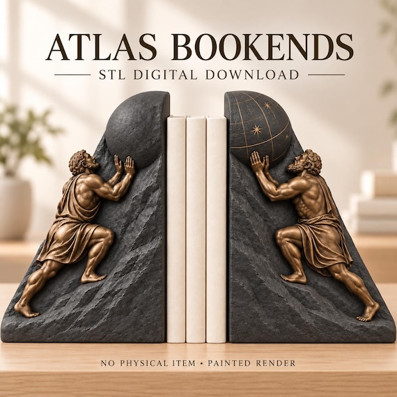 Atlas Bookends STL Files, Greek Mythology Left and Right Pair for 3D Printing