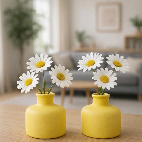 Pastel Yellow Bud Vase Set, Concrete Mini Vases