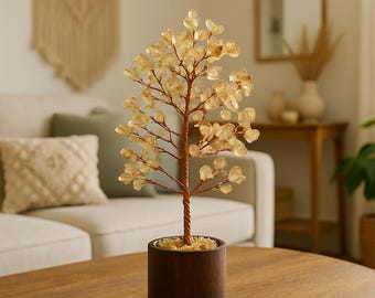 Citrine Gemstone Tree Decor – Handmade Copper Wire Crystal Tree (20 cm)