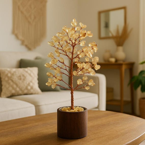 Citrine Gemstone Tree Decor – Handmade Copper Wire Crystal Tree (20 cm)